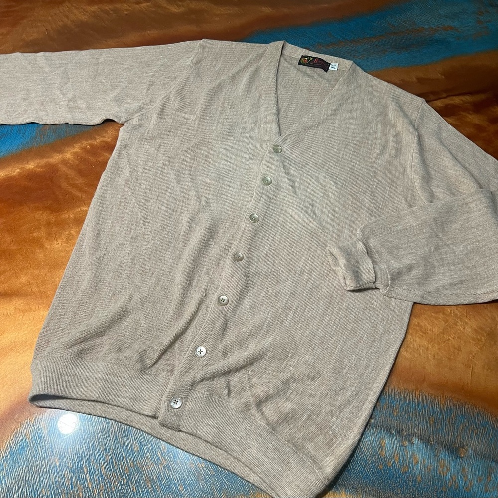 Vintage Jersild Buttin Front V-neck Cardigan Tan Made in USA XXXL Tall New